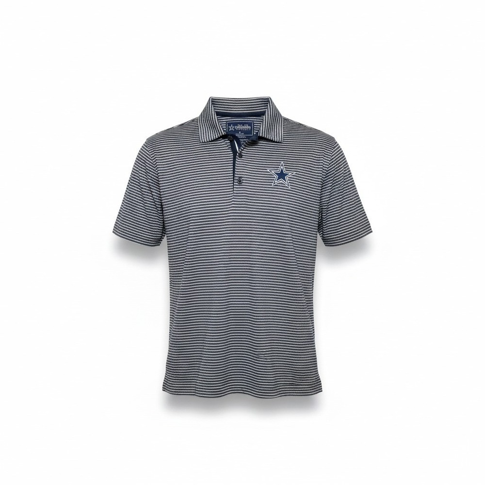 Dallas Cowboys Authentic Mens Large Navy White Striped Performance Polo Shirt